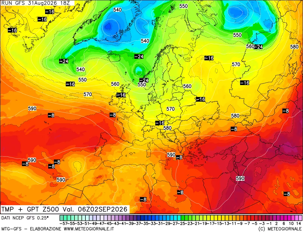mappa 500 hPa Temp + GPT