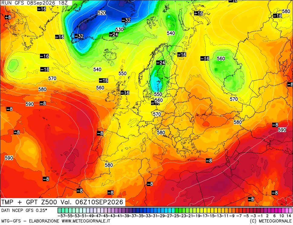 mappa 500 hPa Temp + GPT