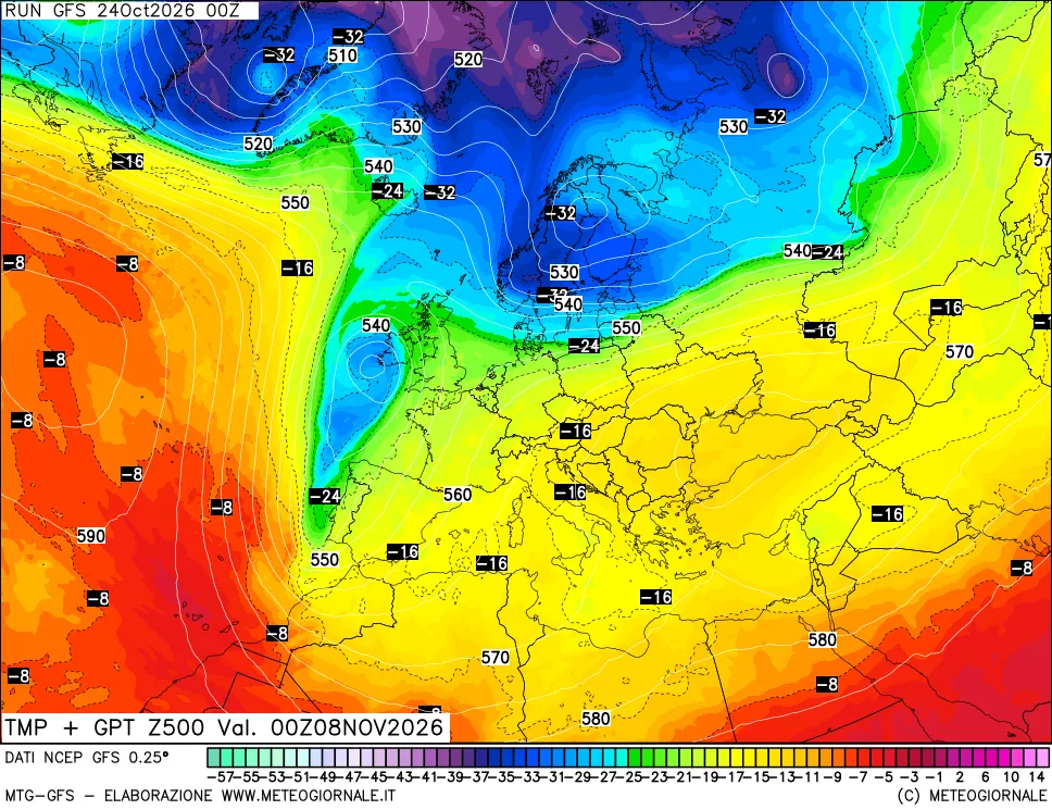 mappa 500 hPa Temp + GPT