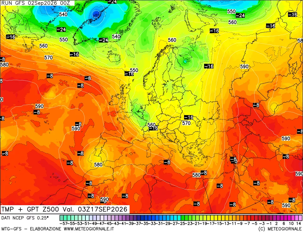 mappa 500 hPa Temp + GPT