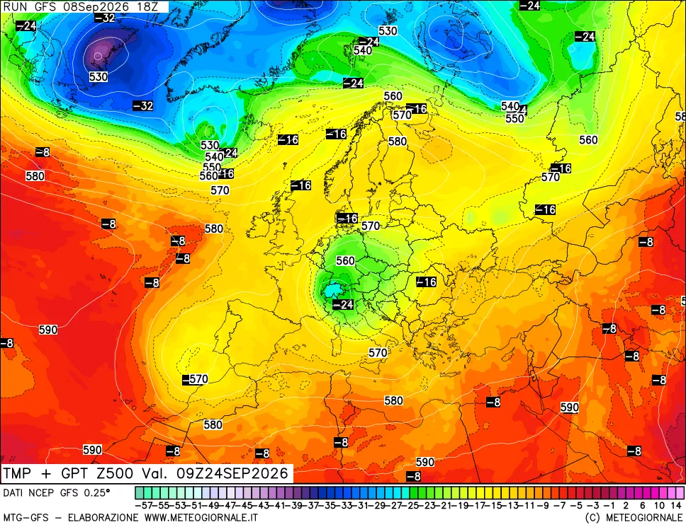 mappa 500 hPa Temp + GPT
