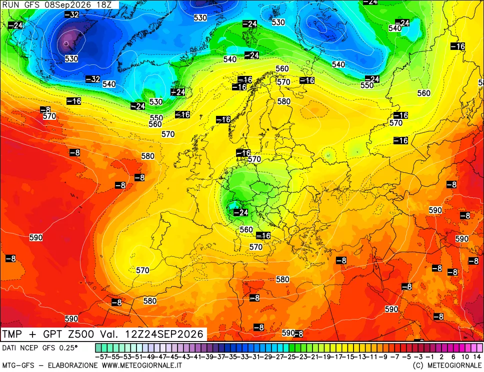 mappa 500 hPa Temp + GPT