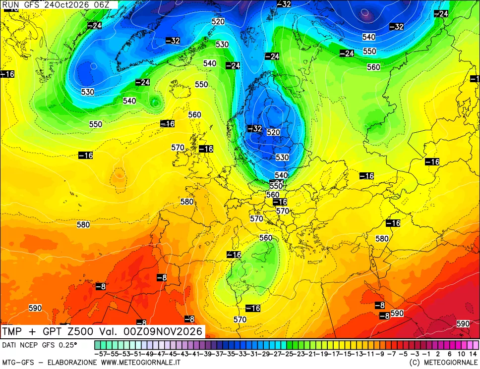 mappa 500 hPa Temp + GPT