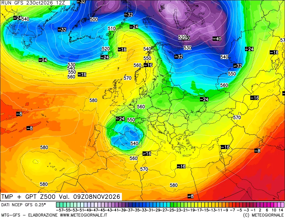mappa 500 hPa Temp + GPT