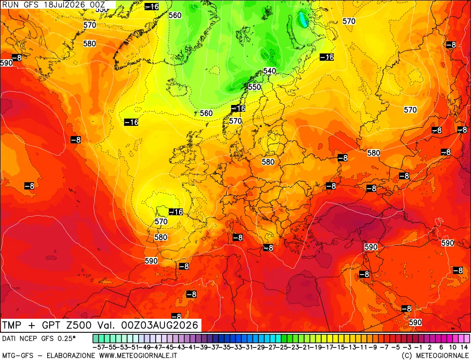 mappa 500 hPa Temp + GPT