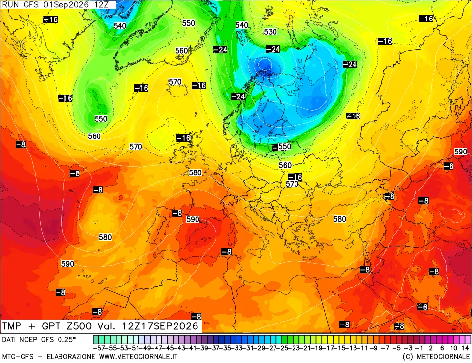 mappa 500 hPa Temp + GPT