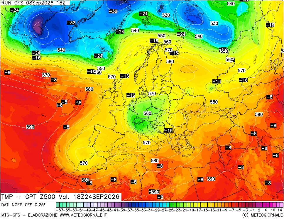 mappa 500 hPa Temp + GPT