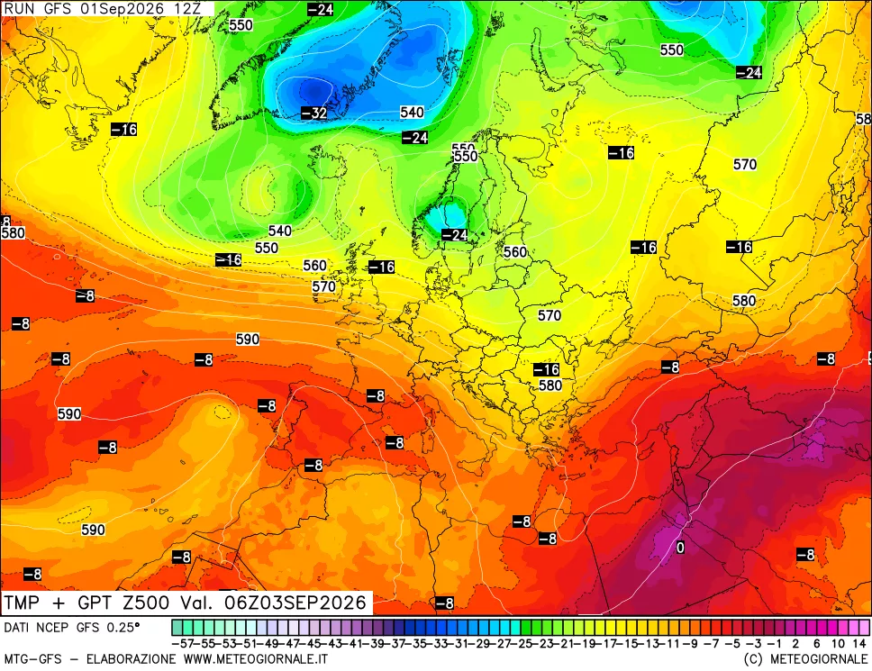 mappa 500 hPa Temp + GPT
