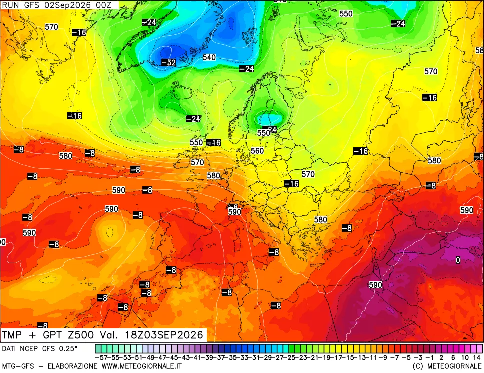mappa 500 hPa Temp + GPT
