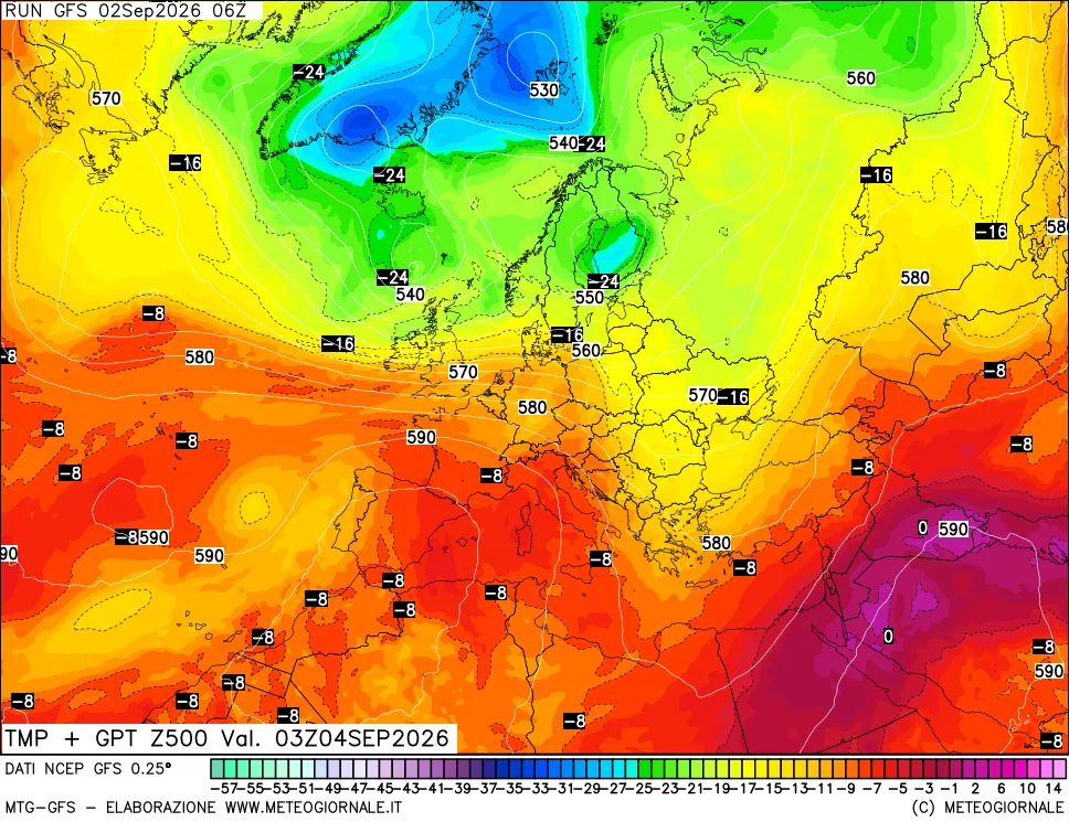 mappa 500 hPa Temp + GPT
