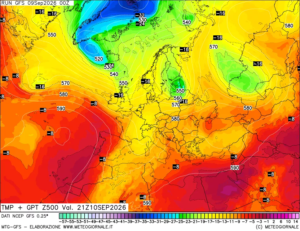 mappa 500 hPa Temp + GPT