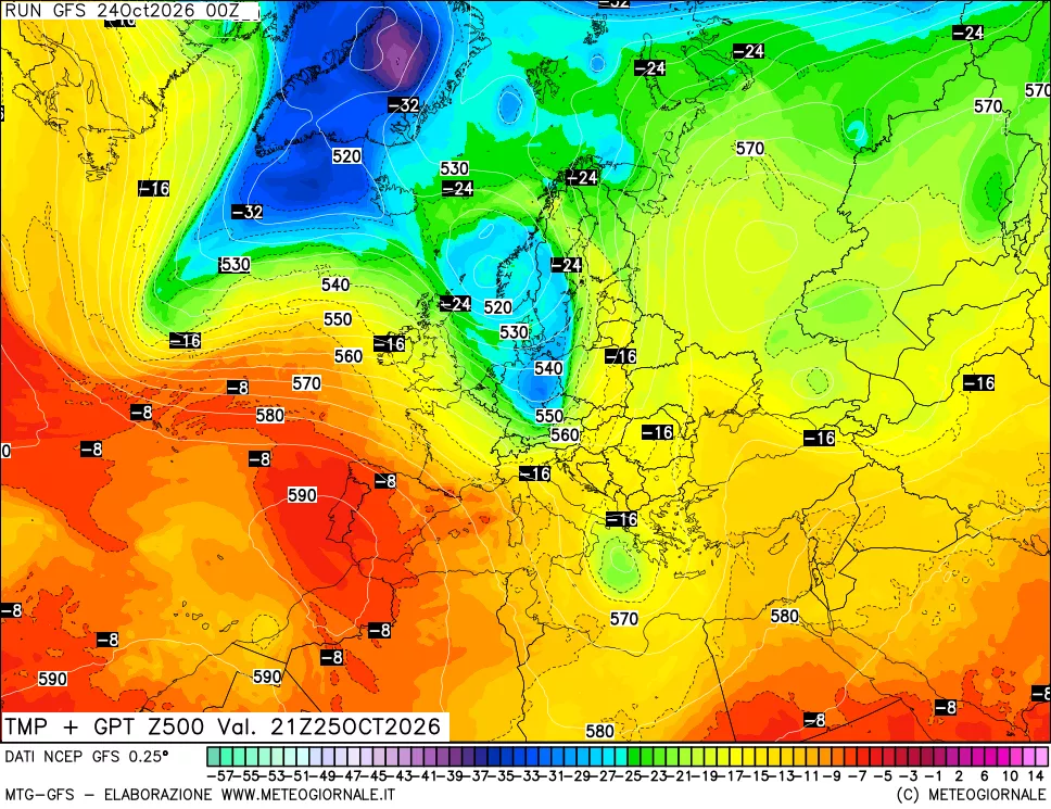 mappa 500 hPa Temp + GPT