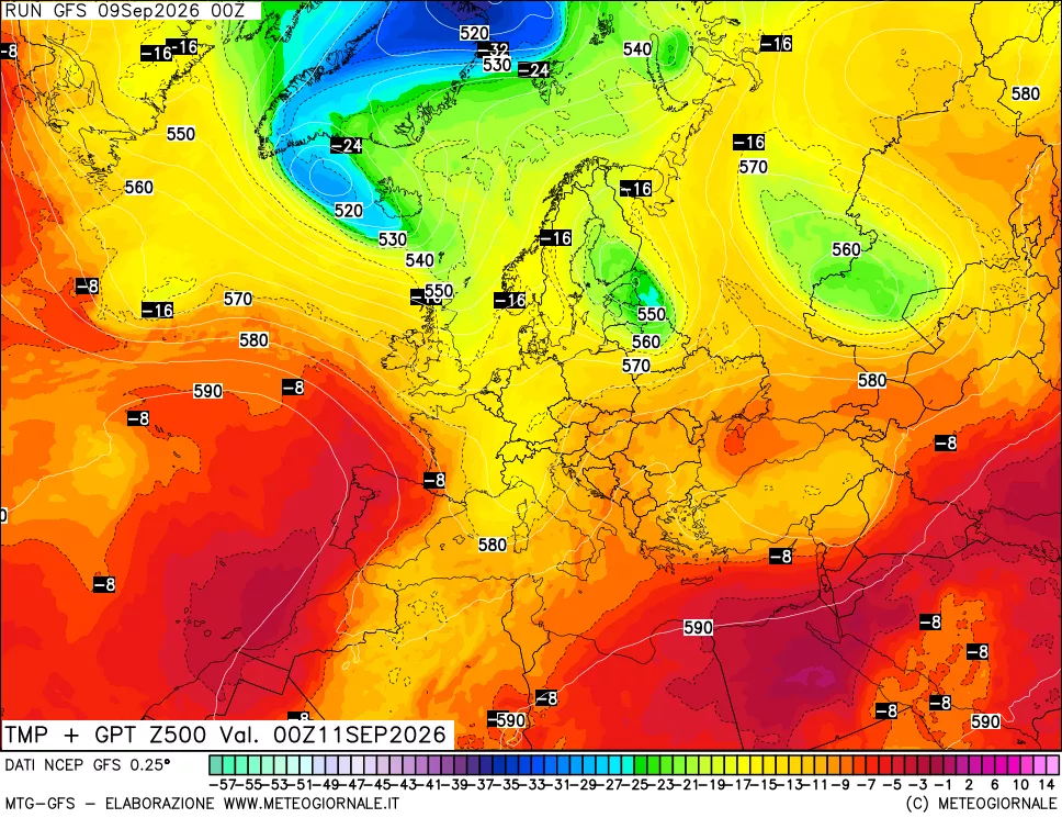 mappa 500 hPa Temp + GPT