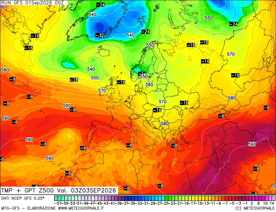 mappa 500 hPa Temp + GPT