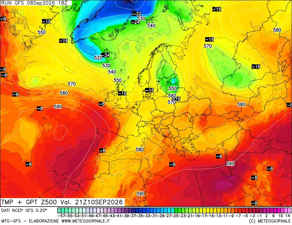 mappa 500 hPa Temp + GPT