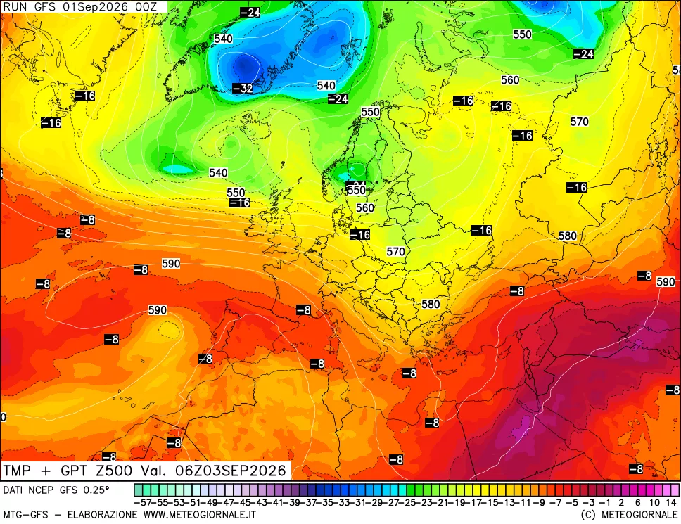mappa 500 hPa Temp + GPT