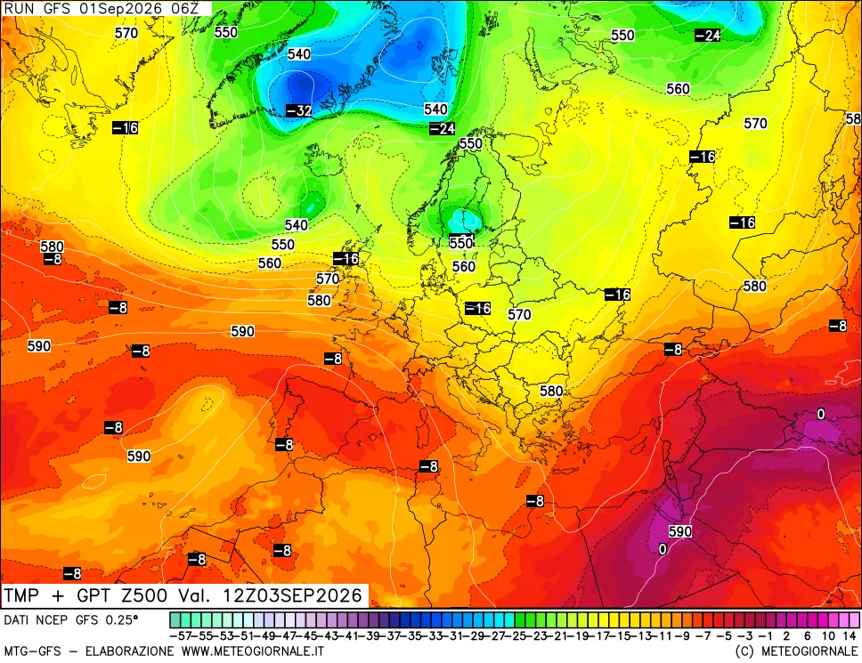 mappa 500 hPa Temp + GPT