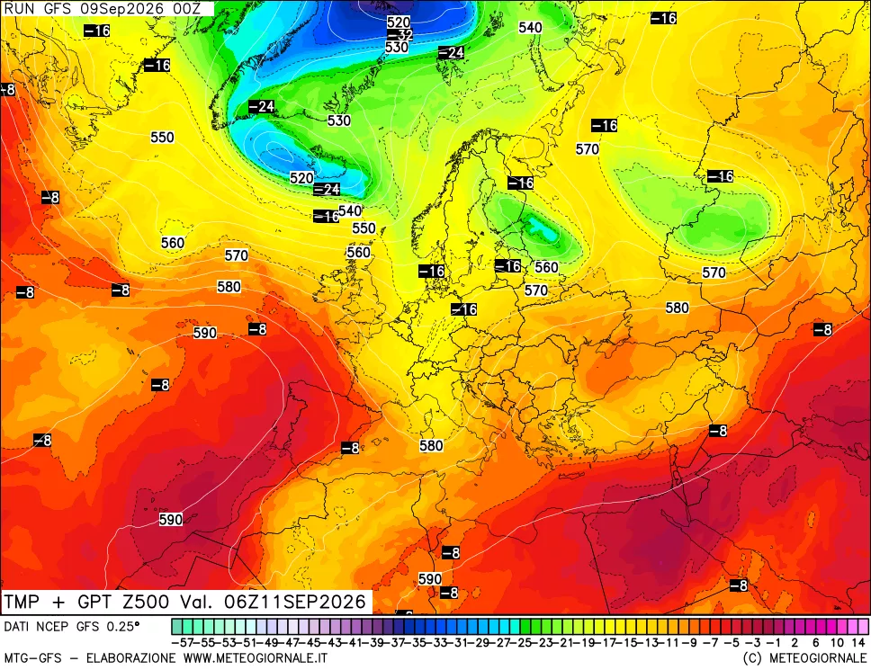 mappa 500 hPa Temp + GPT