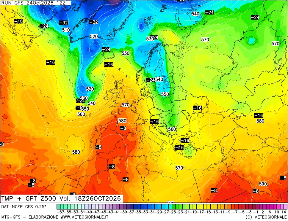 mappa 500 hPa Temp + GPT