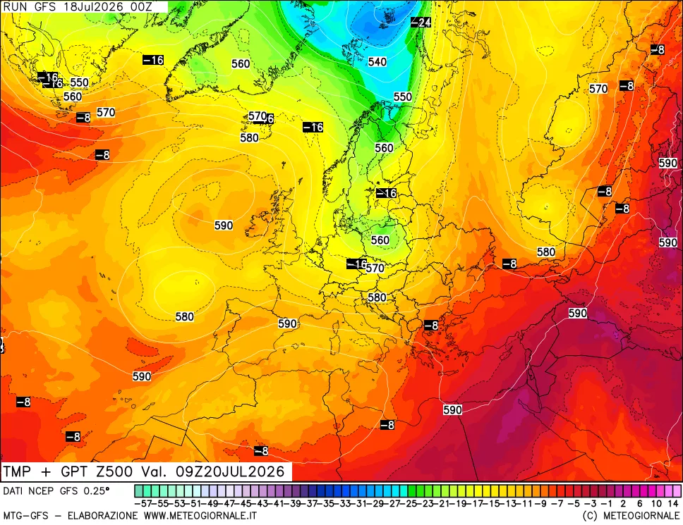 mappa 500 hPa Temp + GPT