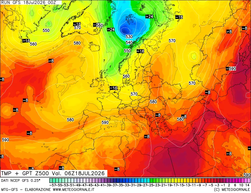 mappa 500 hPa Temp + GPT