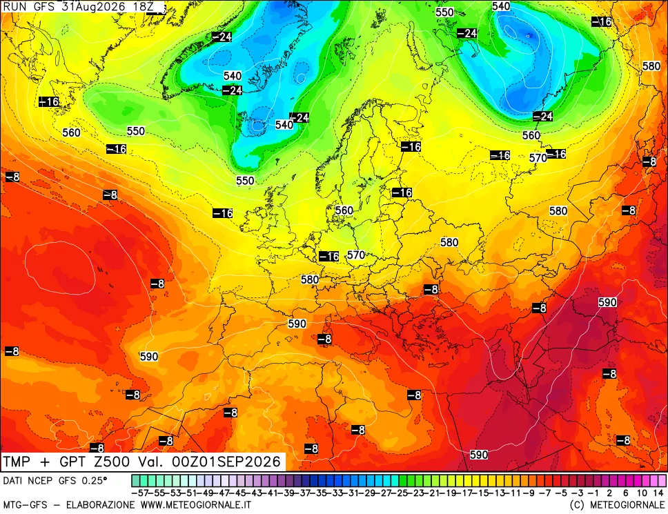 mappa 500 hPa Temp + GPT