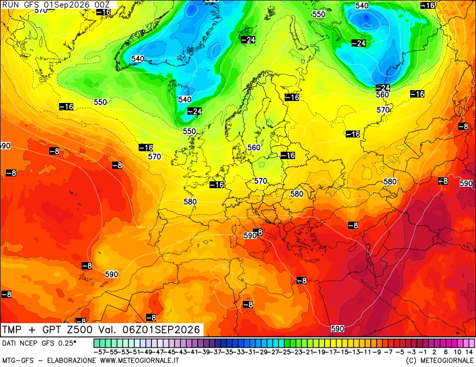 mappa 500 hPa Temp + GPT