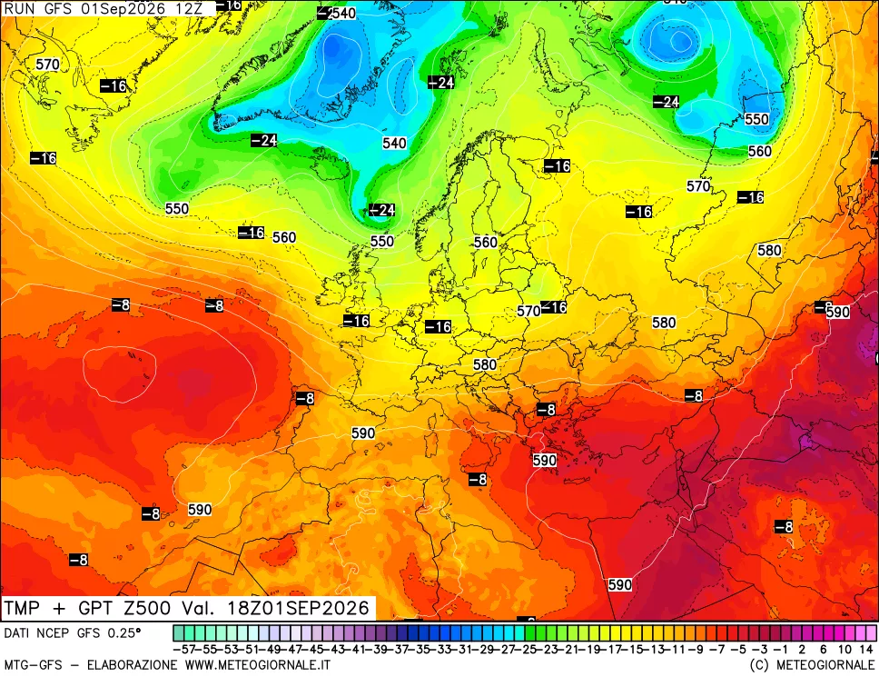 mappa 500 hPa Temp + GPT