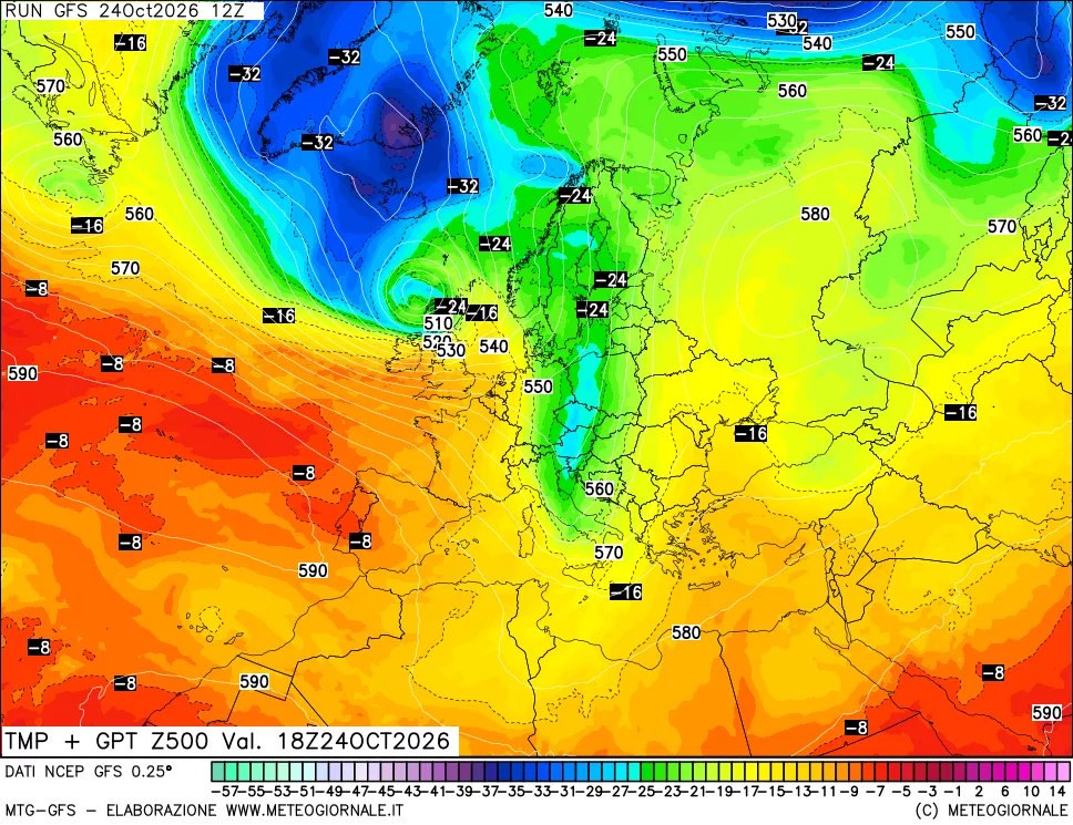 mappa 500 hPa Temp + GPT