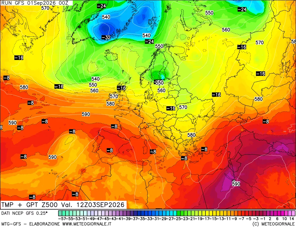 mappa 500 hPa Temp + GPT