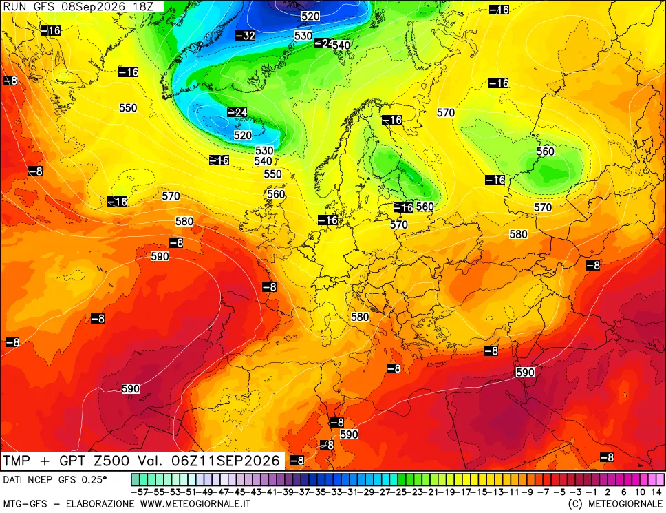 mappa 500 hPa Temp + GPT