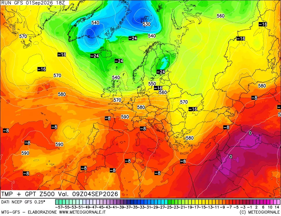 mappa 500 hPa Temp + GPT