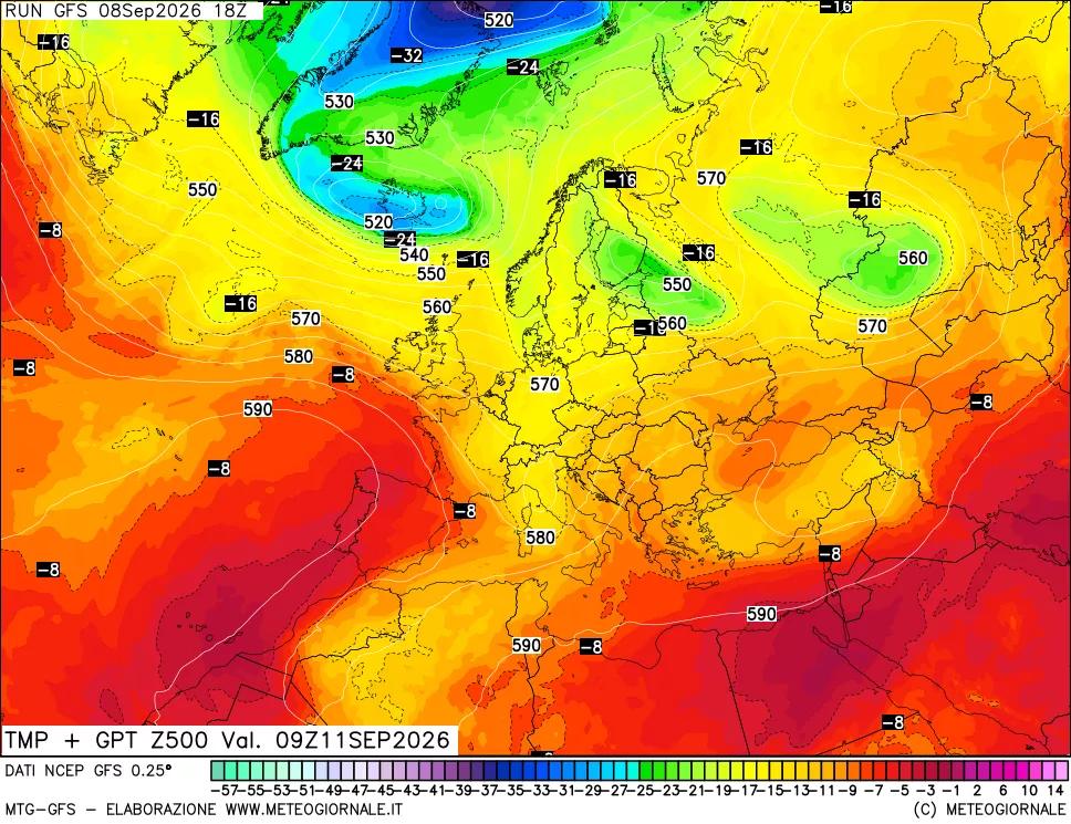 mappa 500 hPa Temp + GPT