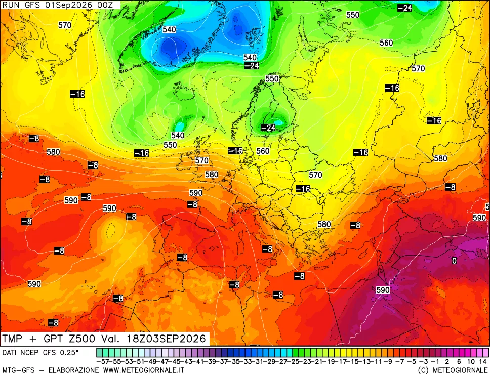 mappa 500 hPa Temp + GPT