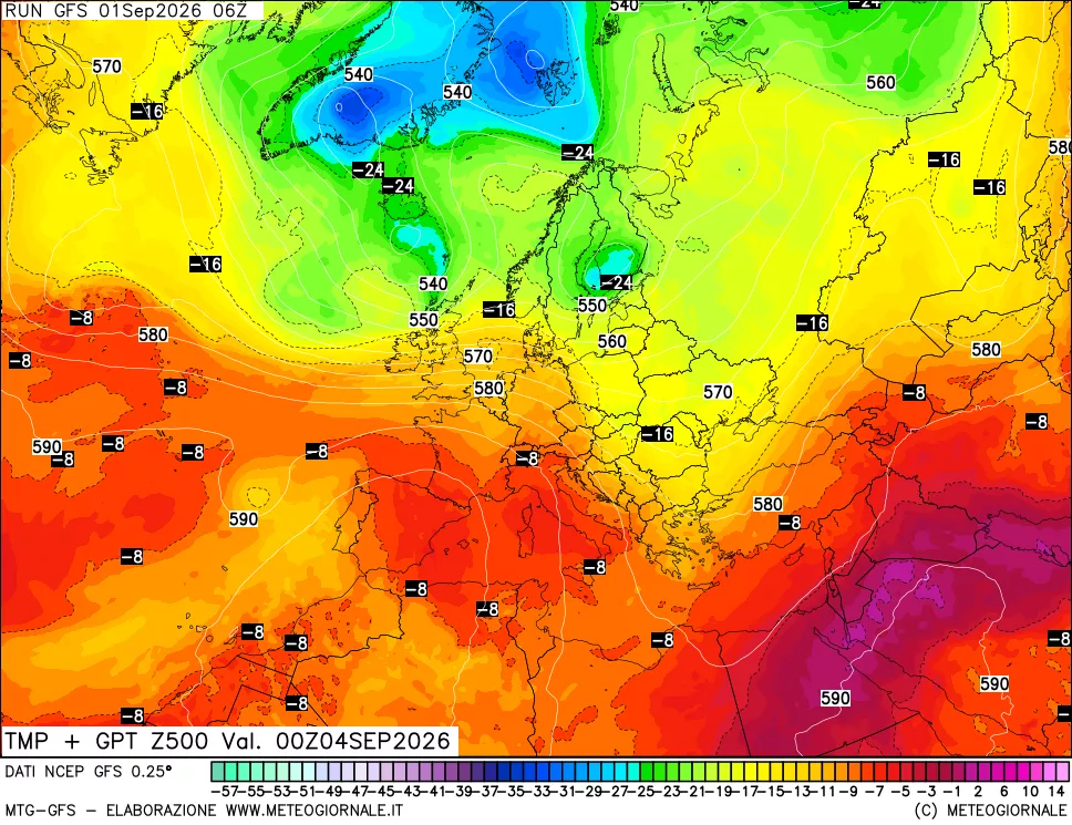 mappa 500 hPa Temp + GPT