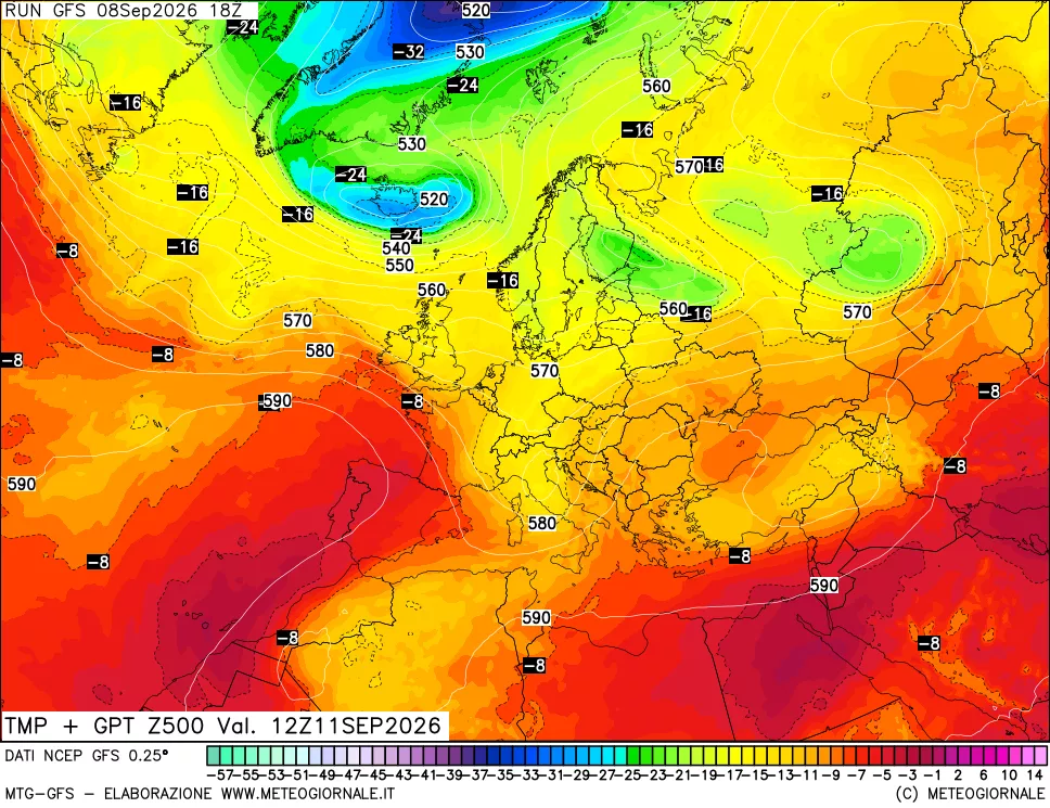 mappa 500 hPa Temp + GPT