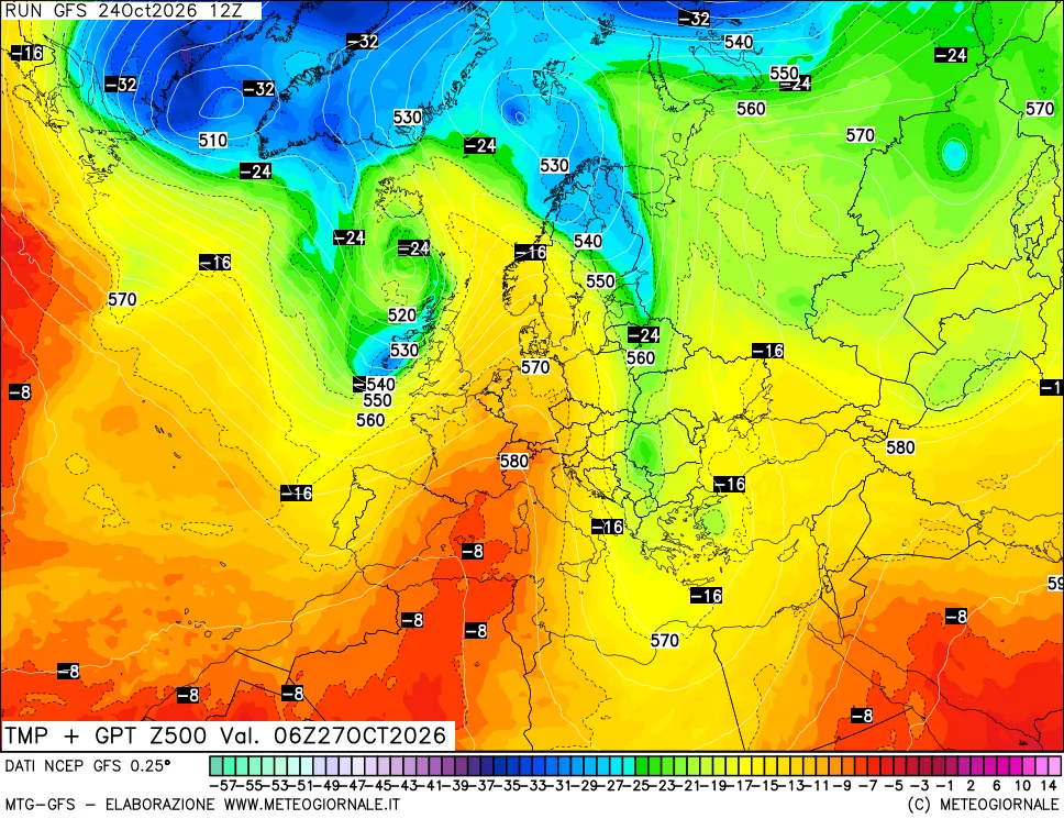 mappa 500 hPa Temp + GPT