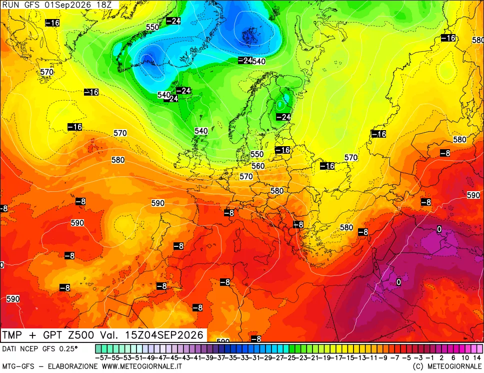 mappa 500 hPa Temp + GPT