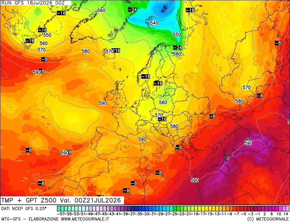 mappa 500 hPa Temp + GPT