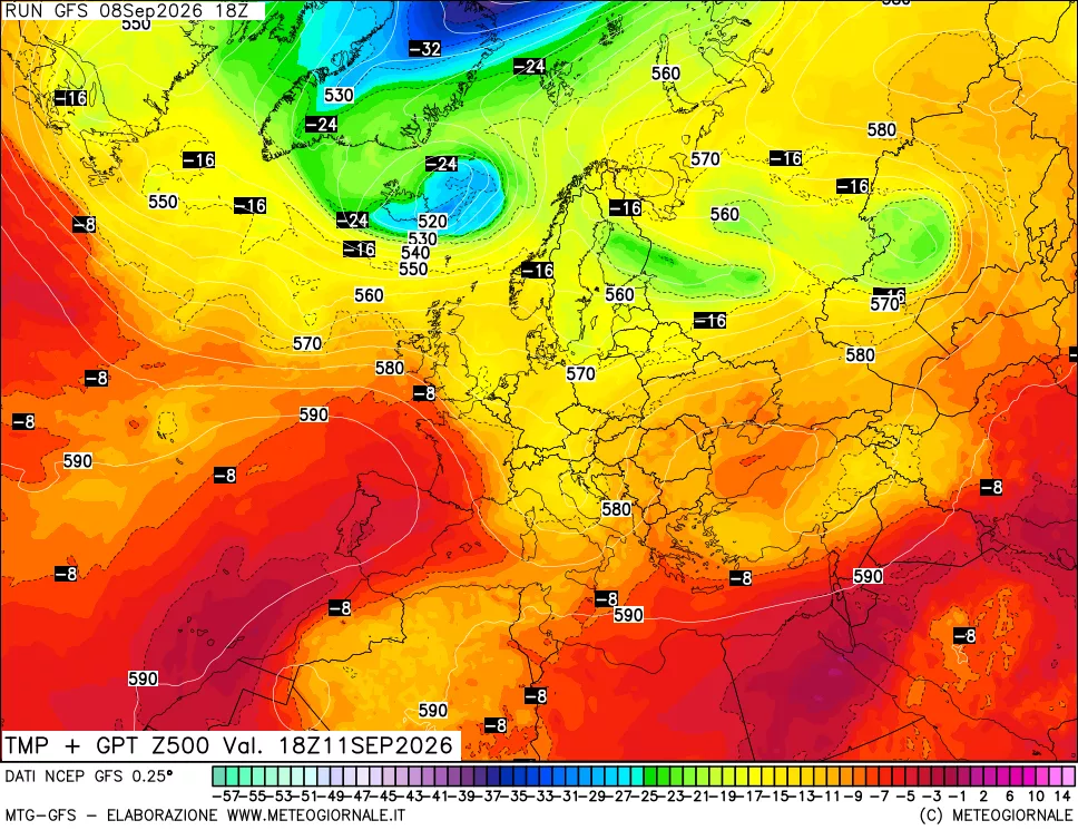 mappa 500 hPa Temp + GPT
