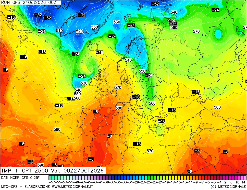 mappa 500 hPa Temp + GPT