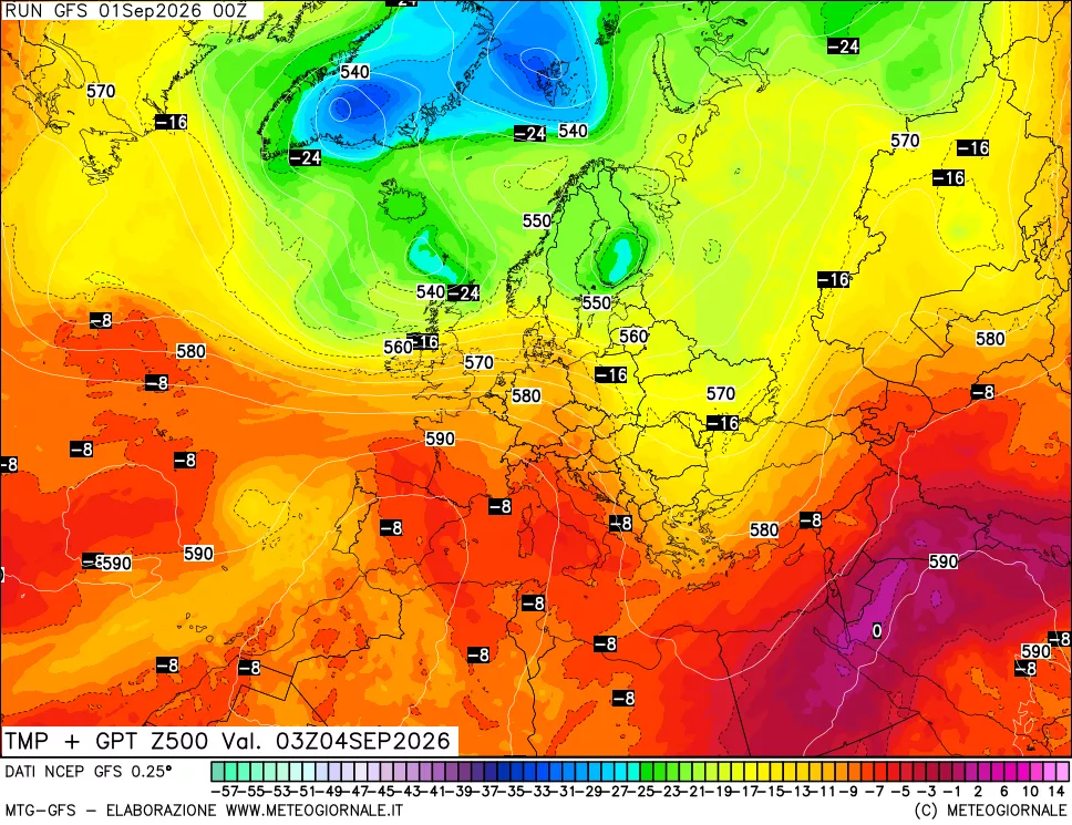 mappa 500 hPa Temp + GPT
