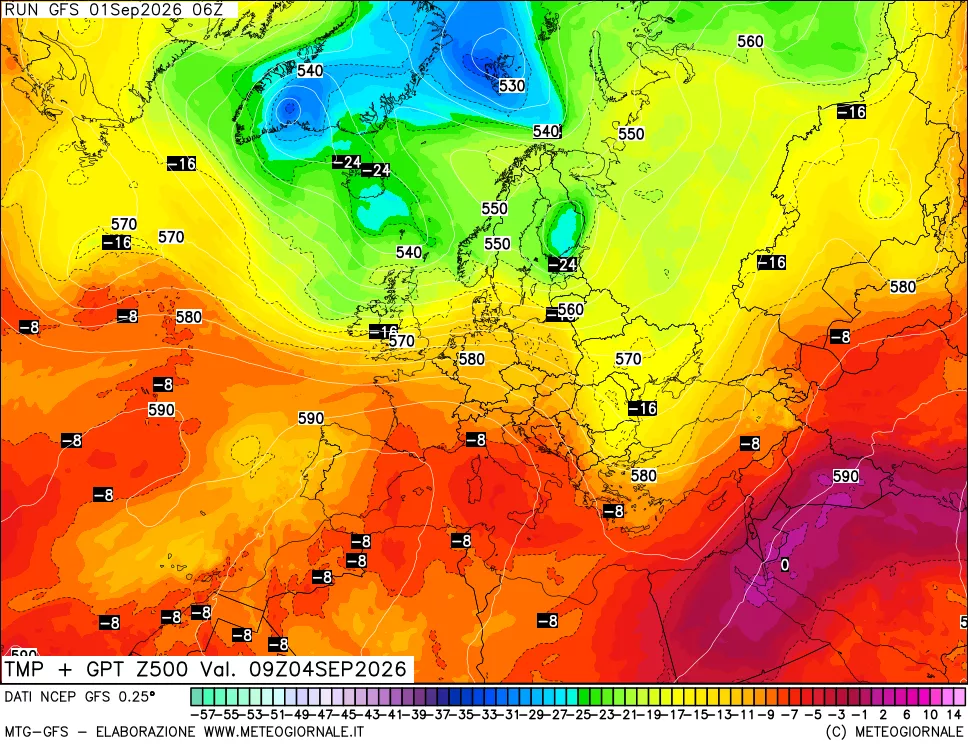 mappa 500 hPa Temp + GPT