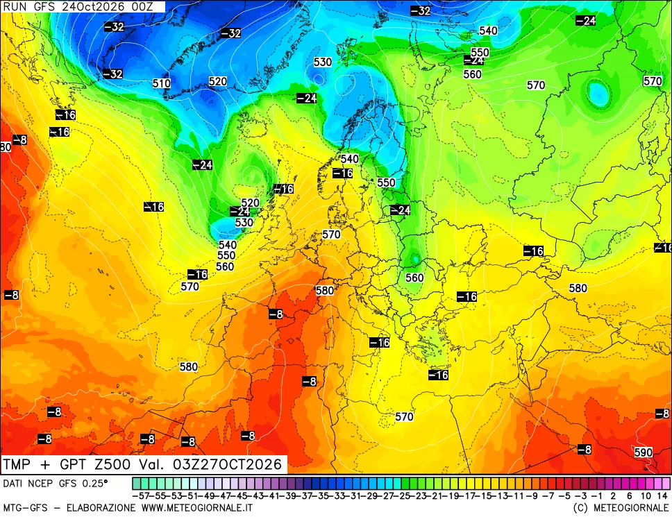 mappa 500 hPa Temp + GPT