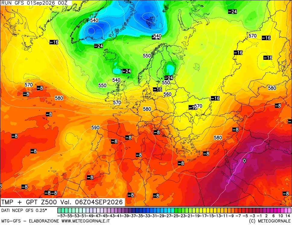 mappa 500 hPa Temp + GPT