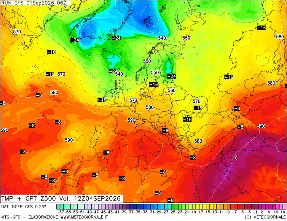 mappa 500 hPa Temp + GPT