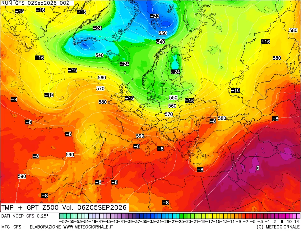 mappa 500 hPa Temp + GPT