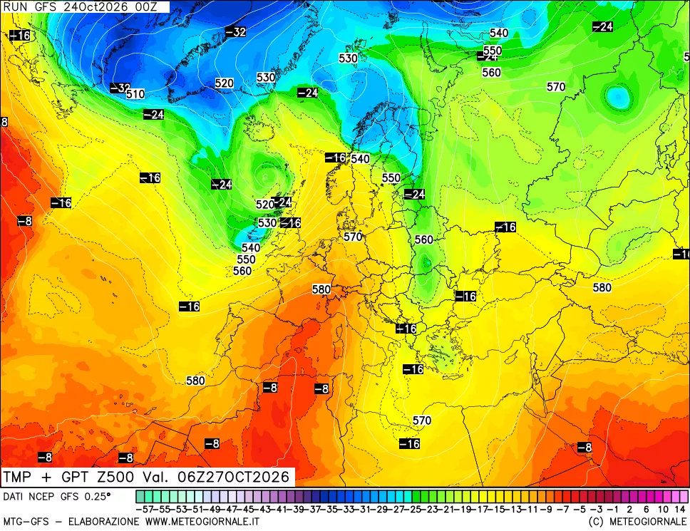 mappa 500 hPa Temp + GPT