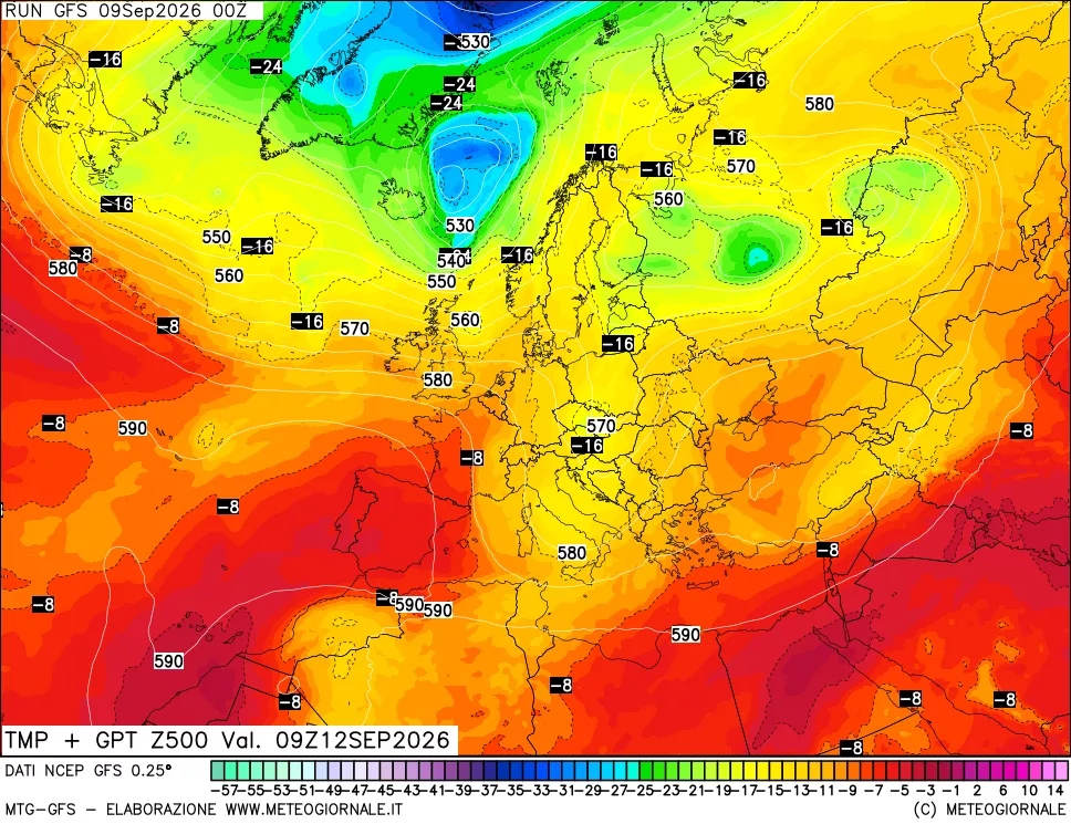 mappa 500 hPa Temp + GPT