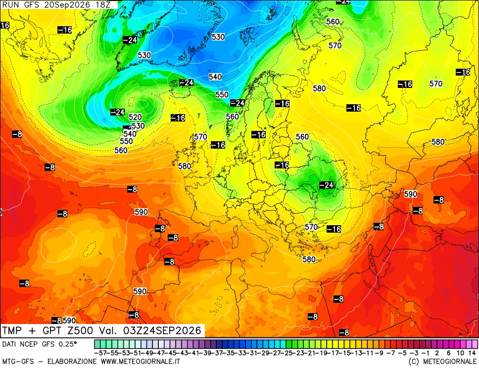 mappa 500 hPa Temp + GPT